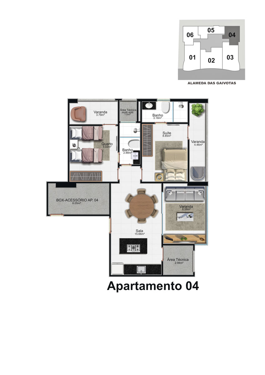 Planta humanizada Coluna 04 do Edifício Kairós