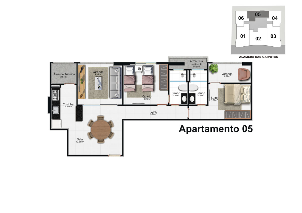 Planta humanizada Coluna 05 do Edifício Kairós