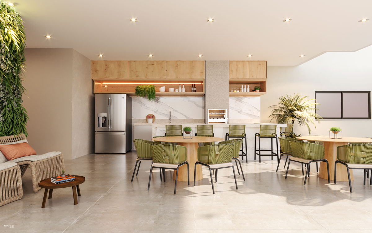 Gourmet e living externo do Edifício Kairós
