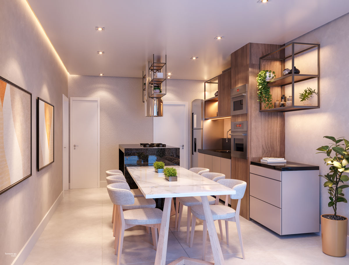 Sala e cozinha · Colunas 01 ou 03 do Edifício Kairós